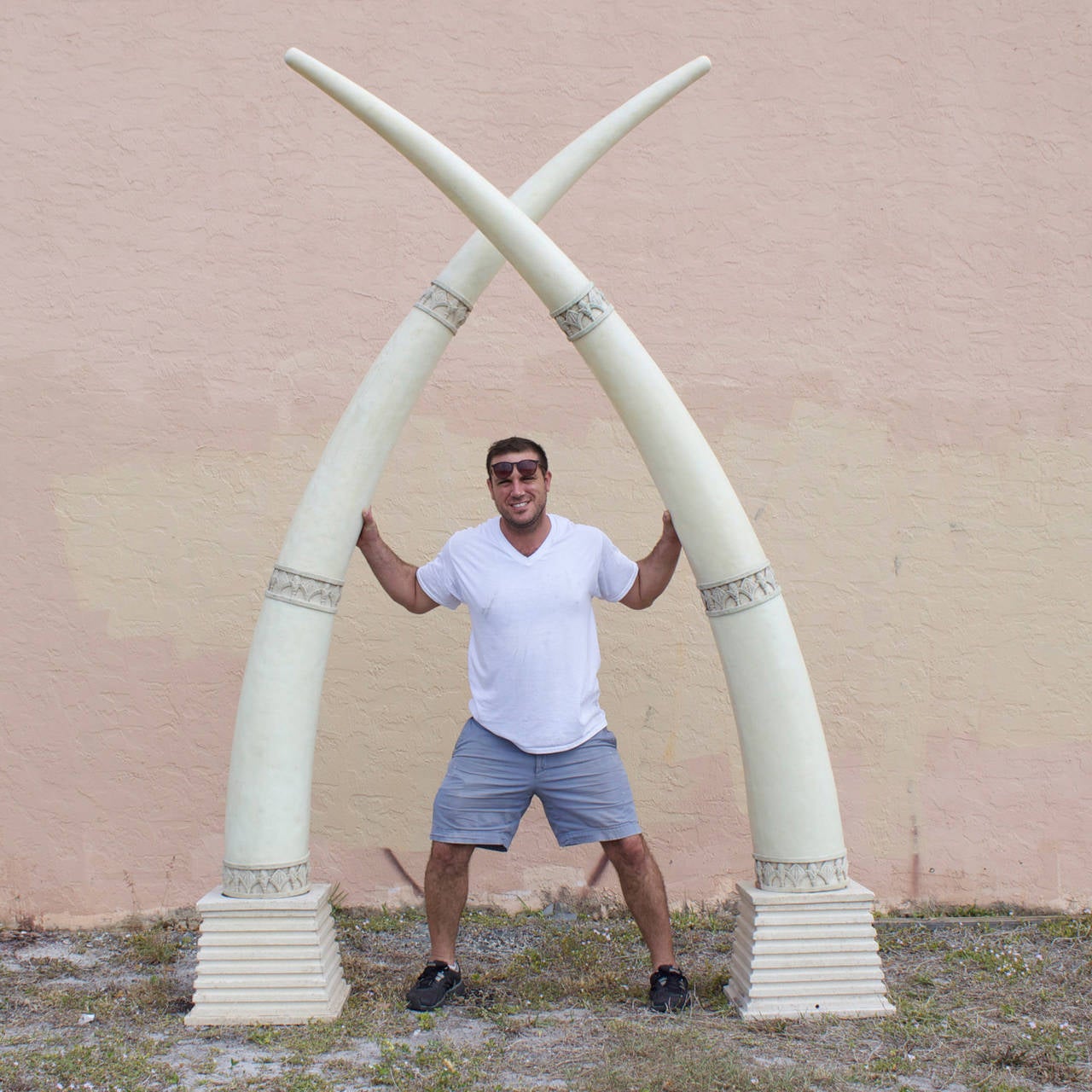Composition Monumental Midcentury Faux Elephant Tusks on Bases For Sale