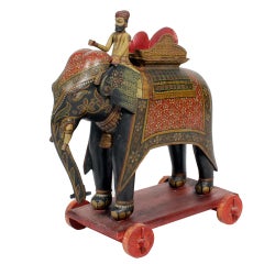 Large Painted Elephant and Rider on Wheeled Base 9