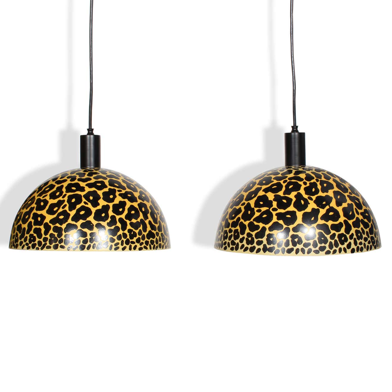 Pair of Painted Leopard Print Pendant Lights For Sale at 1stDibs