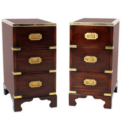 Pair of Campaign Style Small Chests, Nightstands or Tables