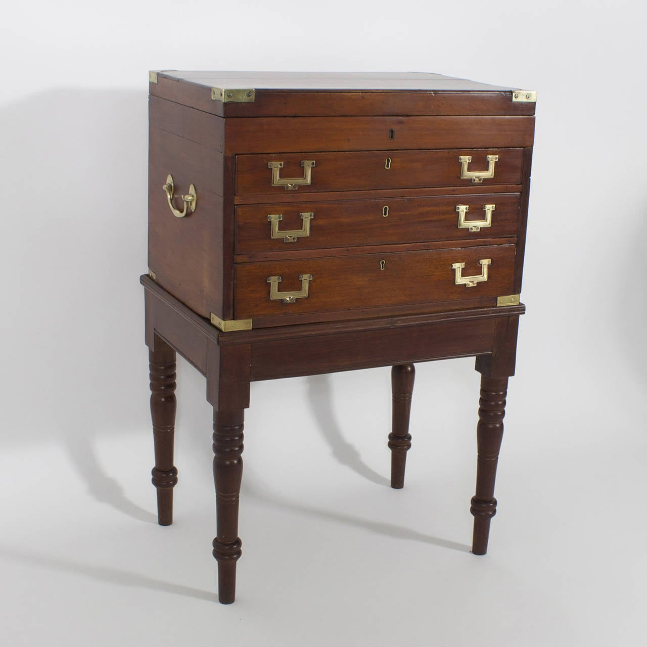 19th Century English Campaign Silverware Chest on Custom Stand 1