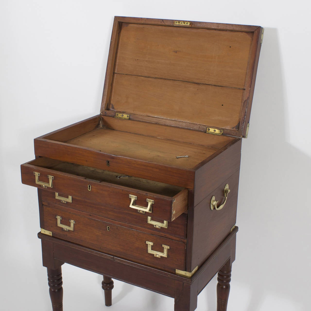 19th Century English Campaign Silverware Chest on Custom Stand 2