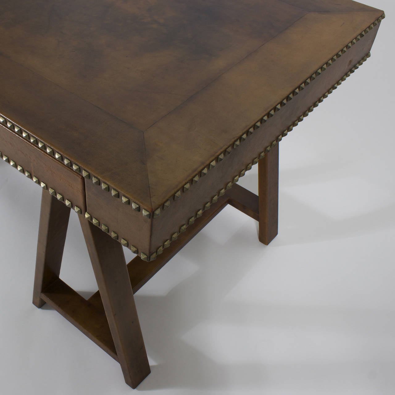 20th Century Mid-Century Modern Campaign Style Leather Clad Desk