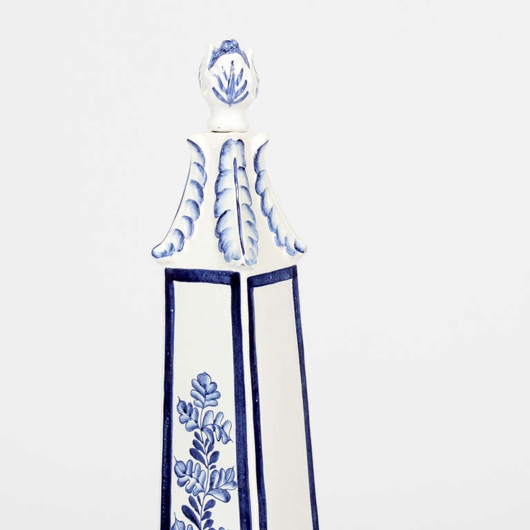 Italian Pair of Blue and White Porcelain Elephant Obelisks
