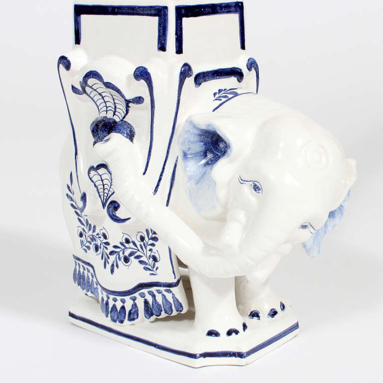 Pair of Blue and White Porcelain Elephant Obelisks 1
