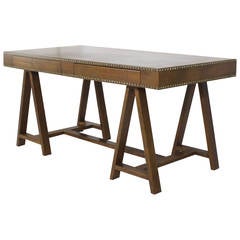 Mid-Century Modern Campaign Style Leather Clad Desk 1