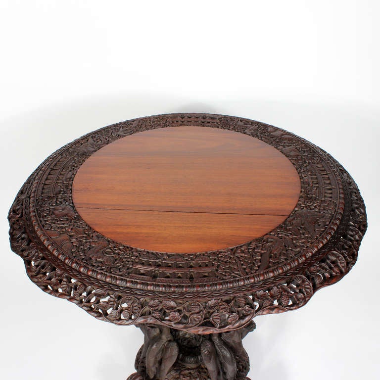 Carved Anglo Indian Tilt Top Table In Excellent Condition In Palm Beach, FL