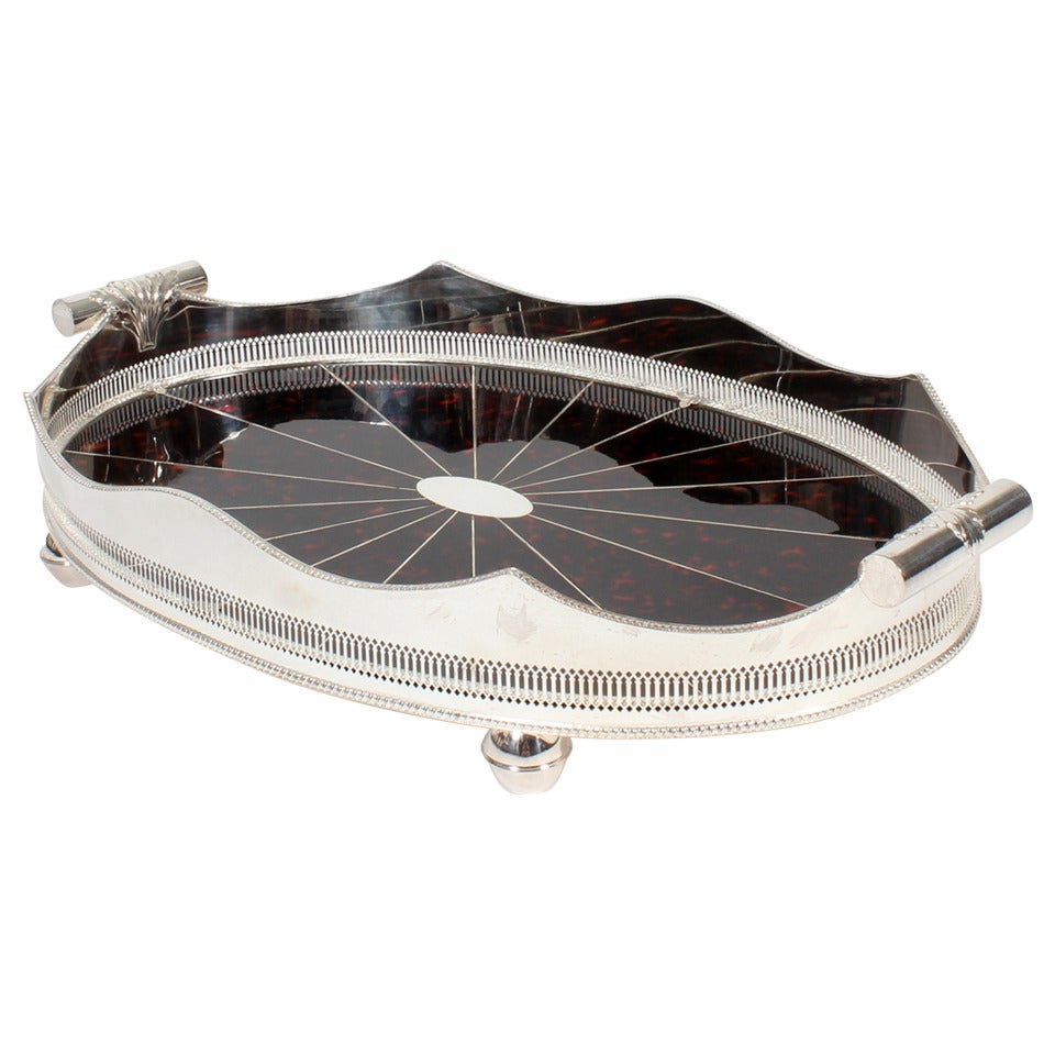 Huge Faux Tortoiseshell Silver Plated Tray