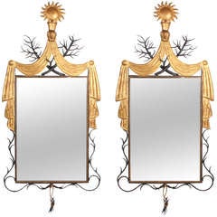 Pair of Spectacular Gilt Metal Mirrors in the Style of Gilbert Poillerat