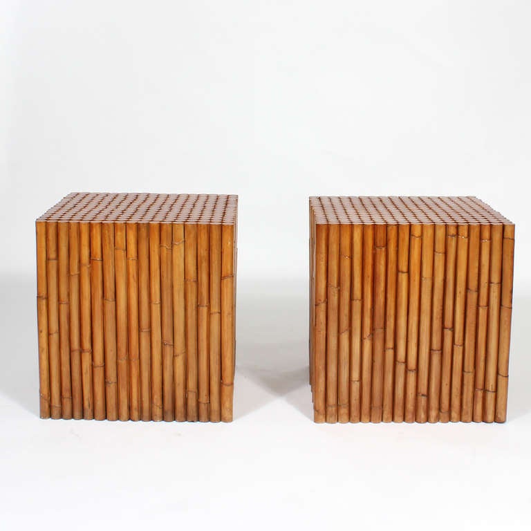 Mid-Century Modern Pair of Faux Bamboo Dowel Tables