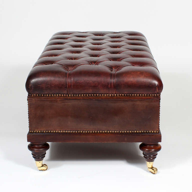 Late 19th C. Tufted and Leather Covered British Colonial Style Storage Ottoman 2