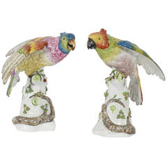 Pair of 19th Century Porcelain Parrot Sculptures