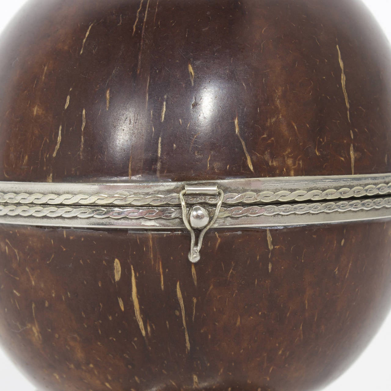 British Colonial Mid Century Coconut Box with Silvered Metal Mounts