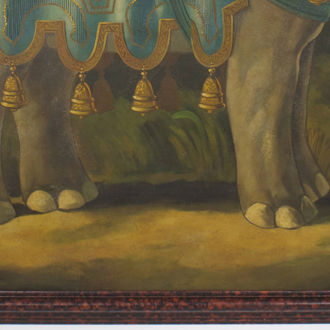 American Large Oil on Canvas Painting of an Attired Elephant Signed Skilling
