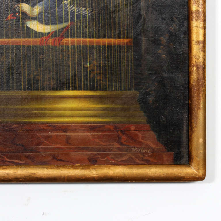 Charming Oil on Canvas Painting of Caged Birds, by William Skilling 3