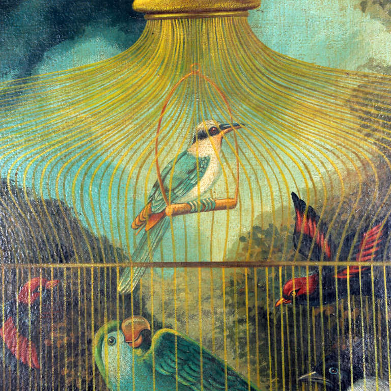 Charming Oil on Canvas Painting of Caged Birds, by William Skilling 1