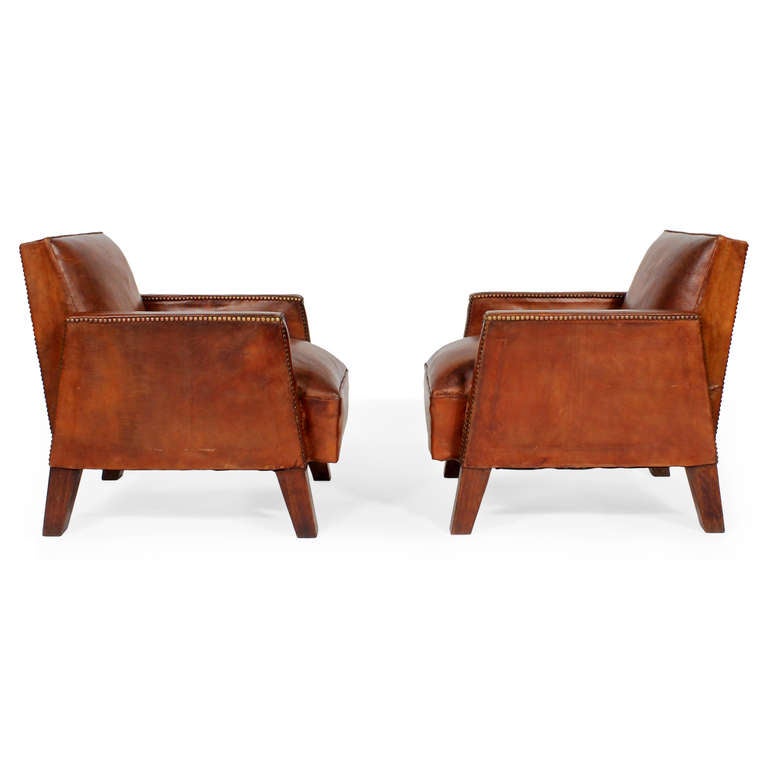 Pair of Leather Art Deco Club Chairs