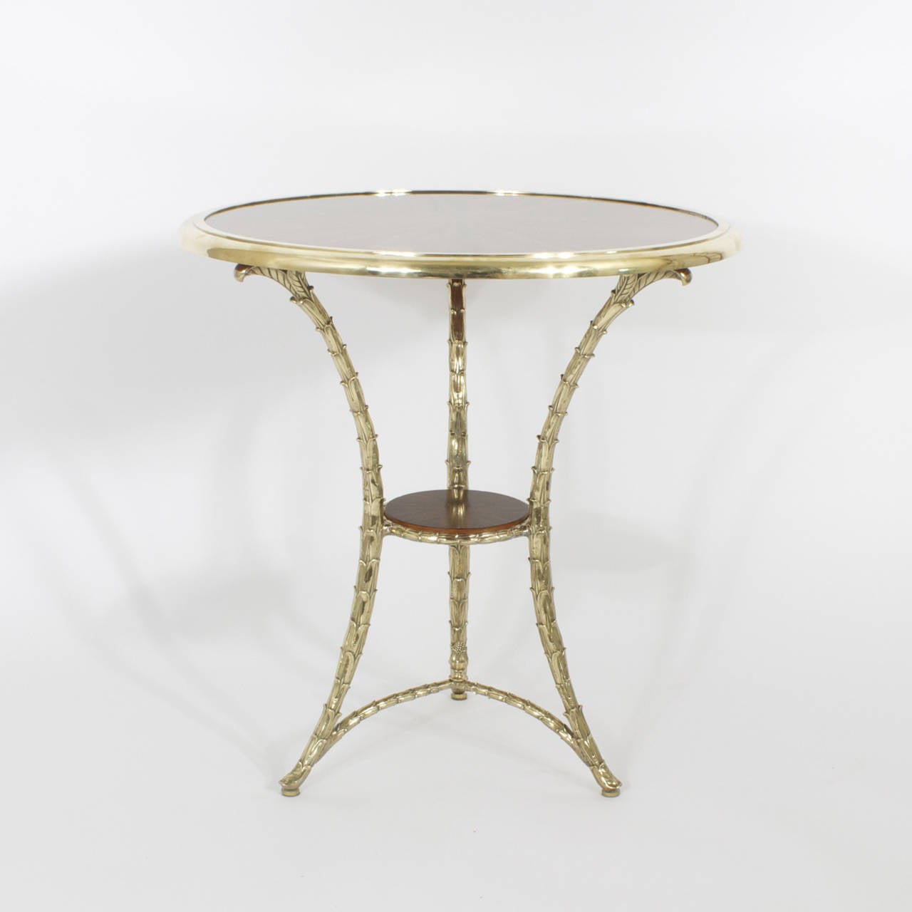 Pair of Maison Jansen Style Round Bronze and Walnut Gueridons