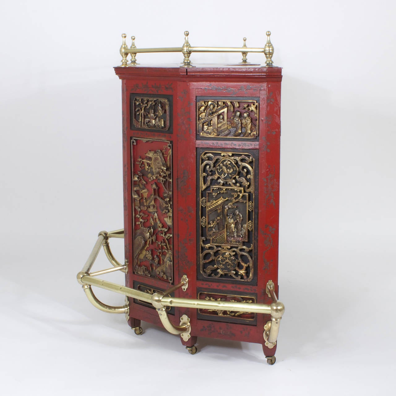 Early to Mid 20th C. Carved Wood and Lacquer Stand Up Chinese Bar 4