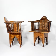 Antique Pair of Early 20th Century Syrian Barrel Back Armchairs