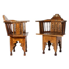 Pair of Early 20th Century Syrian Barrel Back Armchairs 11