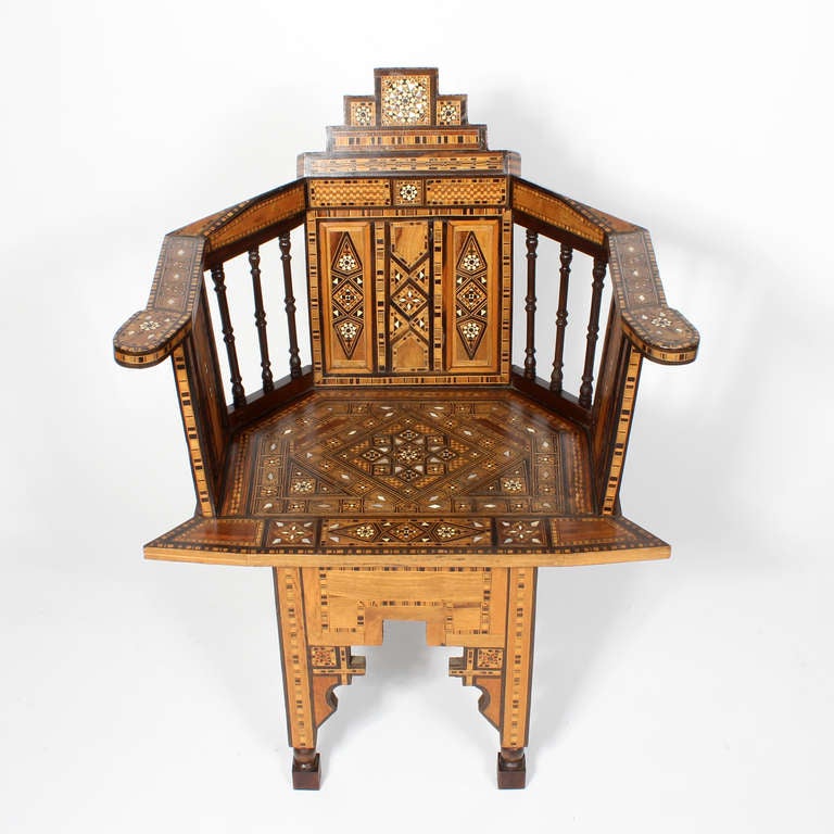 Pair of Early 20th Century Syrian Barrel Back Armchairs In Excellent Condition In Palm Beach, FL