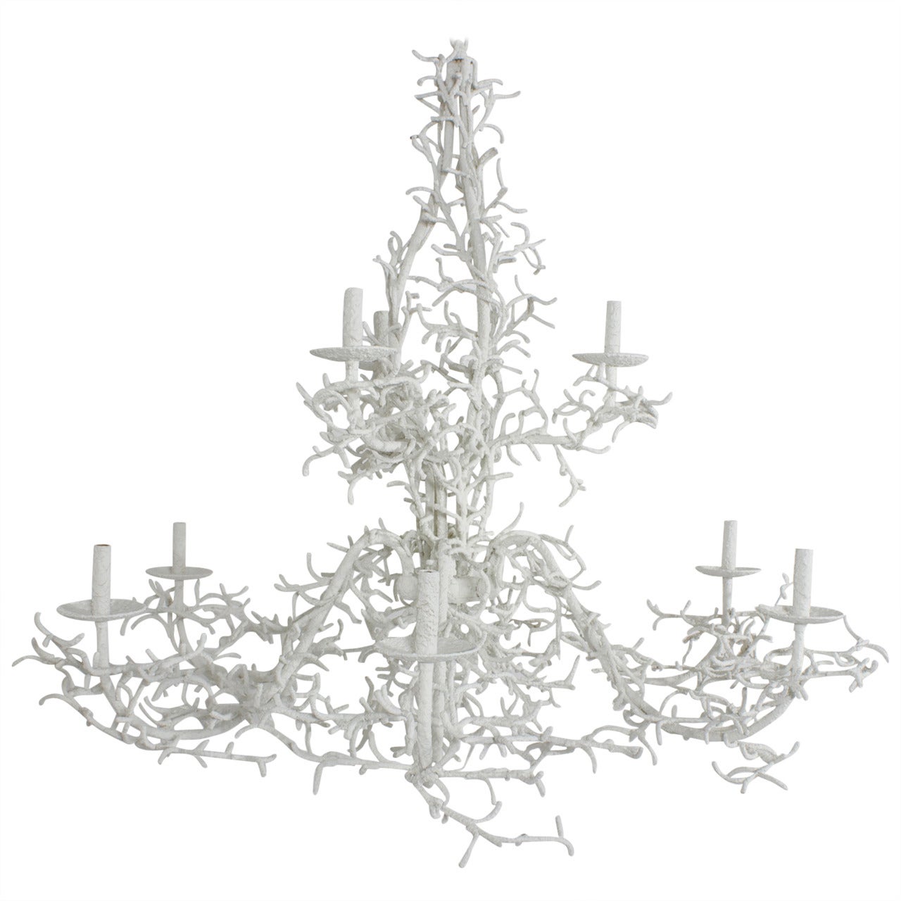 Huge Mid-Century Two-Tier Faux Coral Iron Chandelier