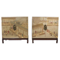 Pair of Maitland-Smith Chinoiserie Decorated Cabinets or Nightstands