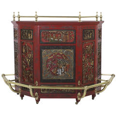 Early to Mid 20th C. Carved Wood and Lacquer Stand Up Chinese Bar