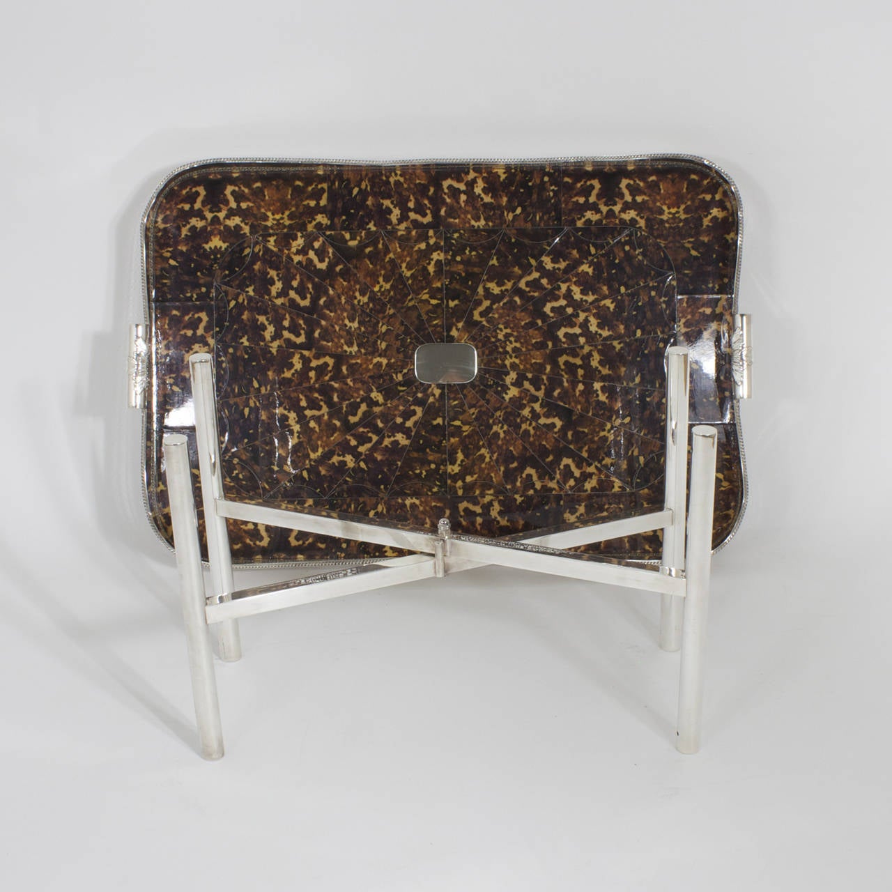 Faux Tortoiseshell and Silver Plated Tray Table 1