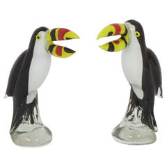 Pair of Mid-Century Modern Murano Style Art Glass Toucan Birds