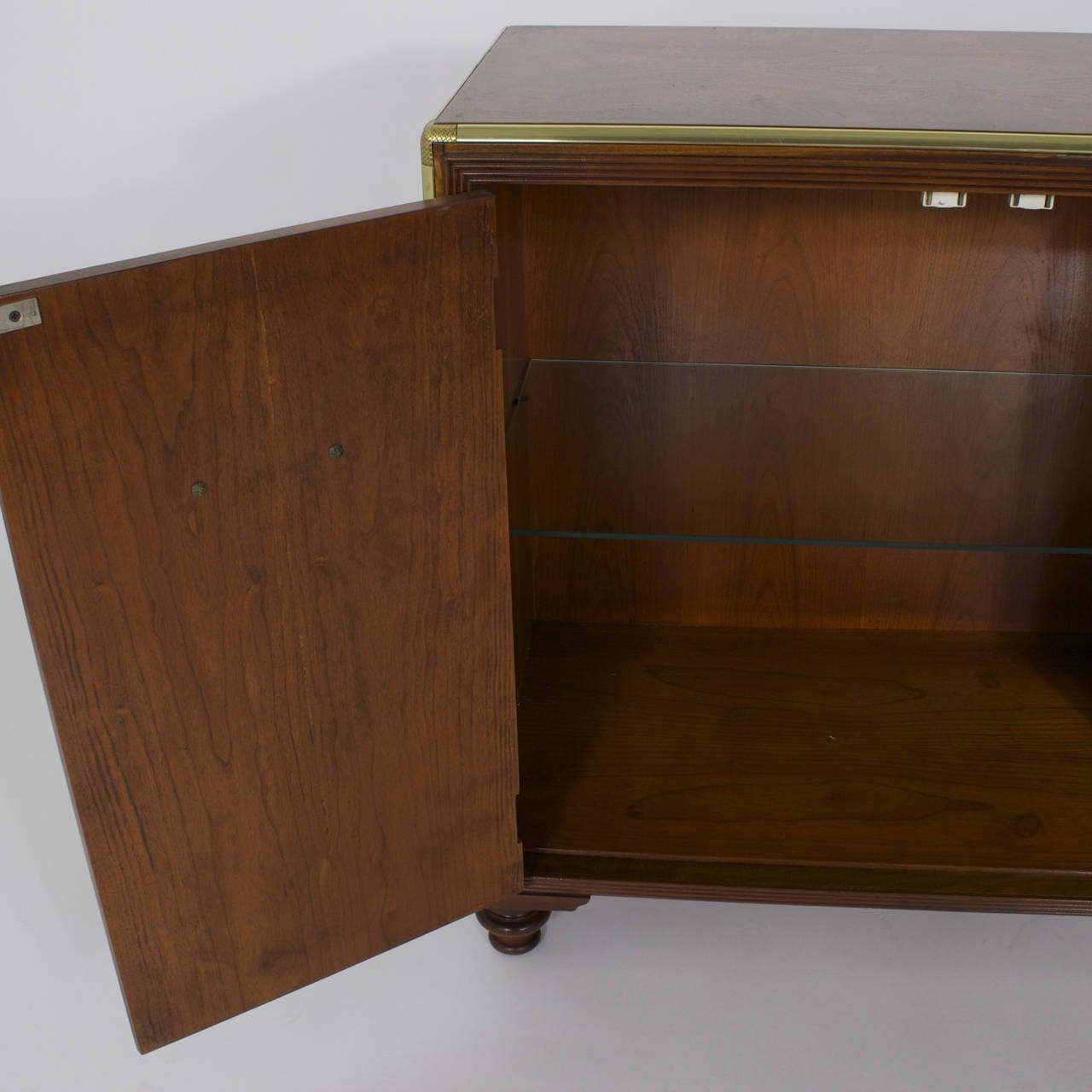 Pair of Campaign Style Burl Wood Cabinets or Nightstands In Good Condition In Palm Beach, FL