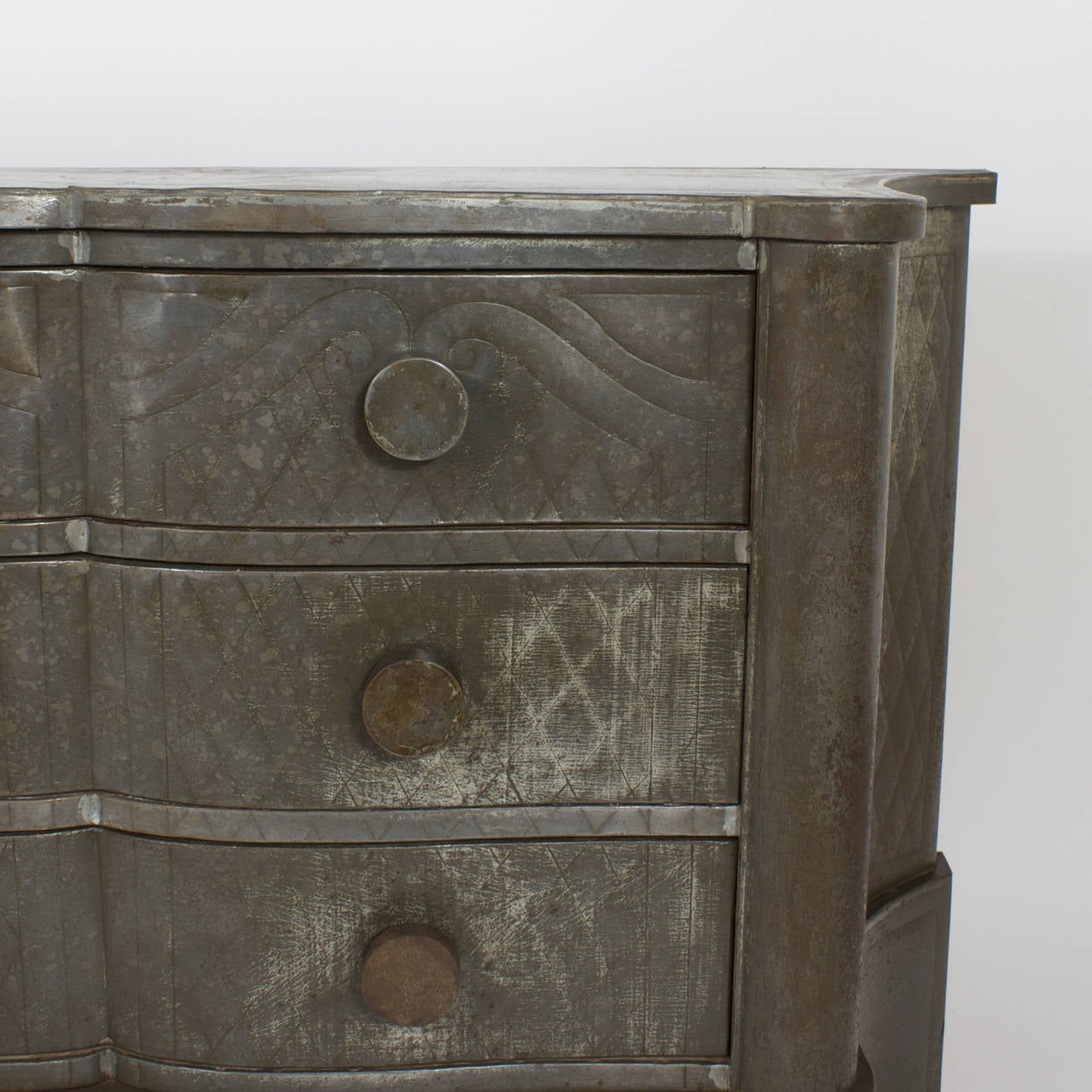 Early 20th Century Mexican Three-Drawer Tin Clad Chest In Excellent Condition In Palm Beach, FL