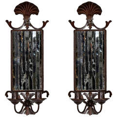 Antique Pair of Mirrored Tin Wall Sconces