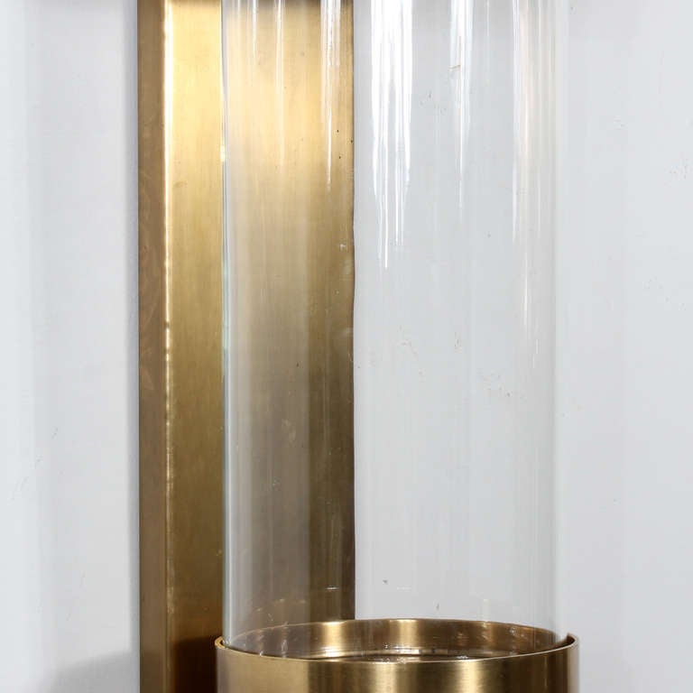 Late 20th Century Pair of Modern Cylinder Glass and Brass Wall Sconces
