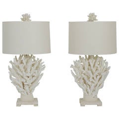 Pair of Custom White Branch Coral Lamps