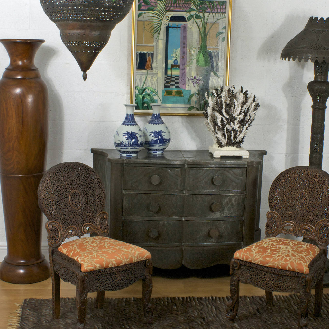 19th Century Pair of Anglo Indian Well Carved Side Chairs