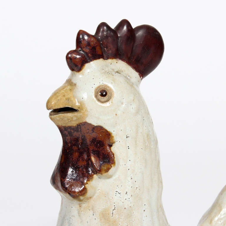 Pair of French Country Terra Cotta Folk Art Pottery Roosters at 1stDibs