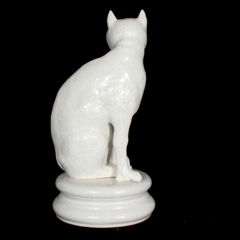 Italian Tall Pottery or Porcelain Seated Cat on Base