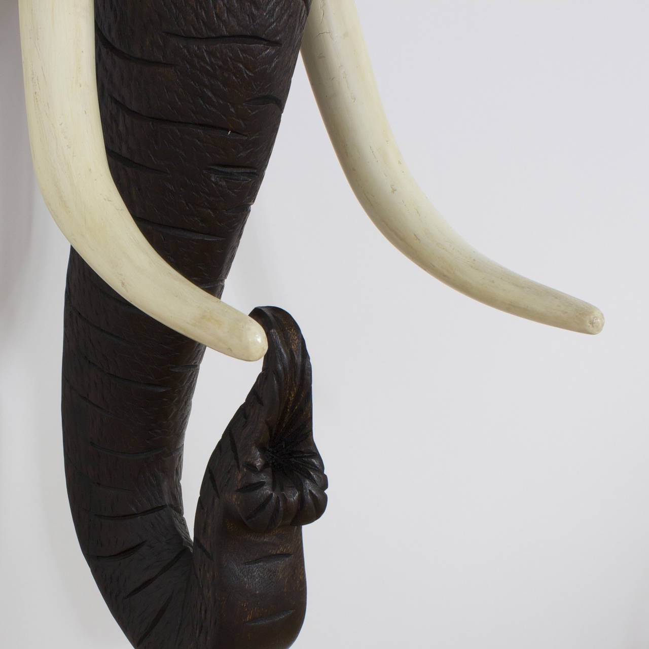 Organic Modern Carved Wood Elephant Head Sculpture