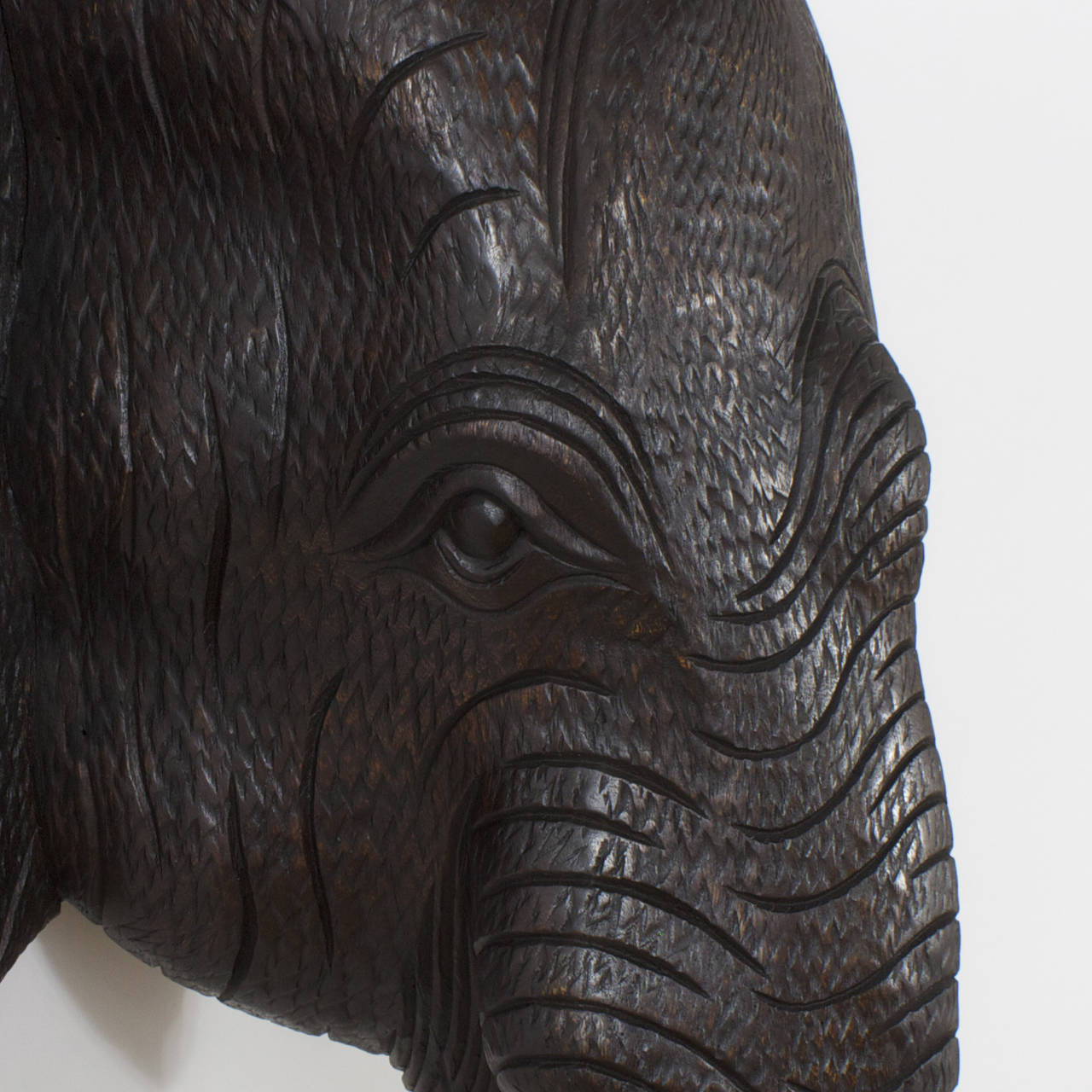 Thai Carved Wood Elephant Head Sculpture