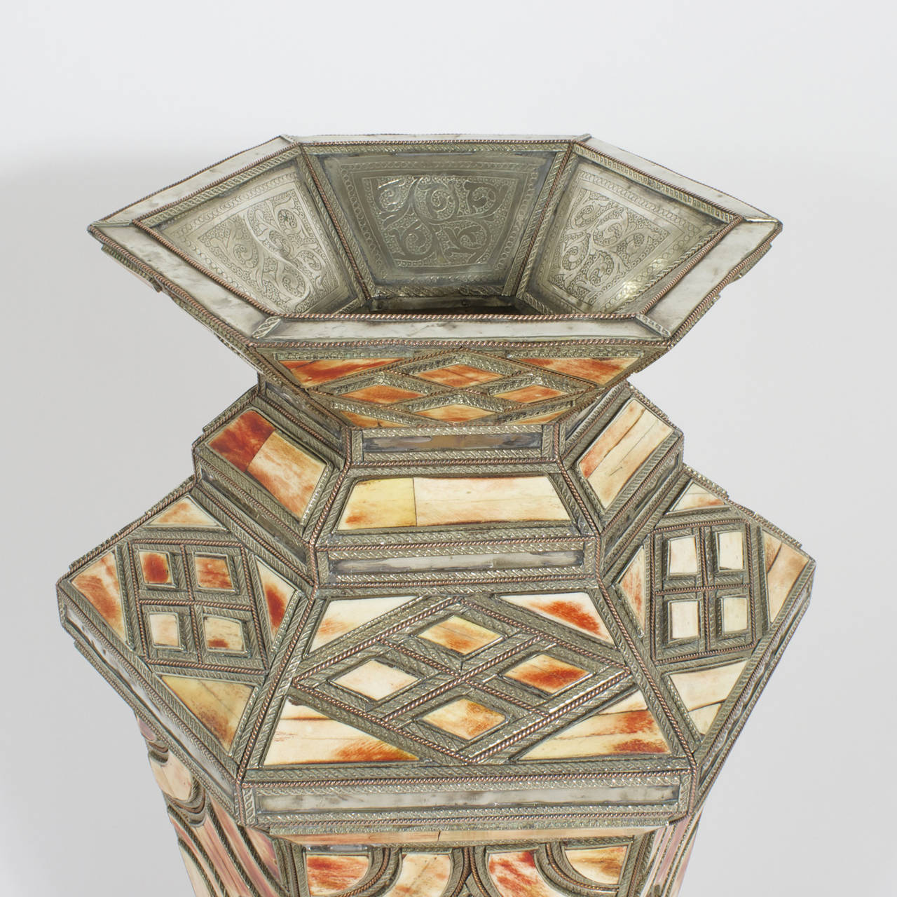 Indian Huge Metal and Bone Inlaid Urn