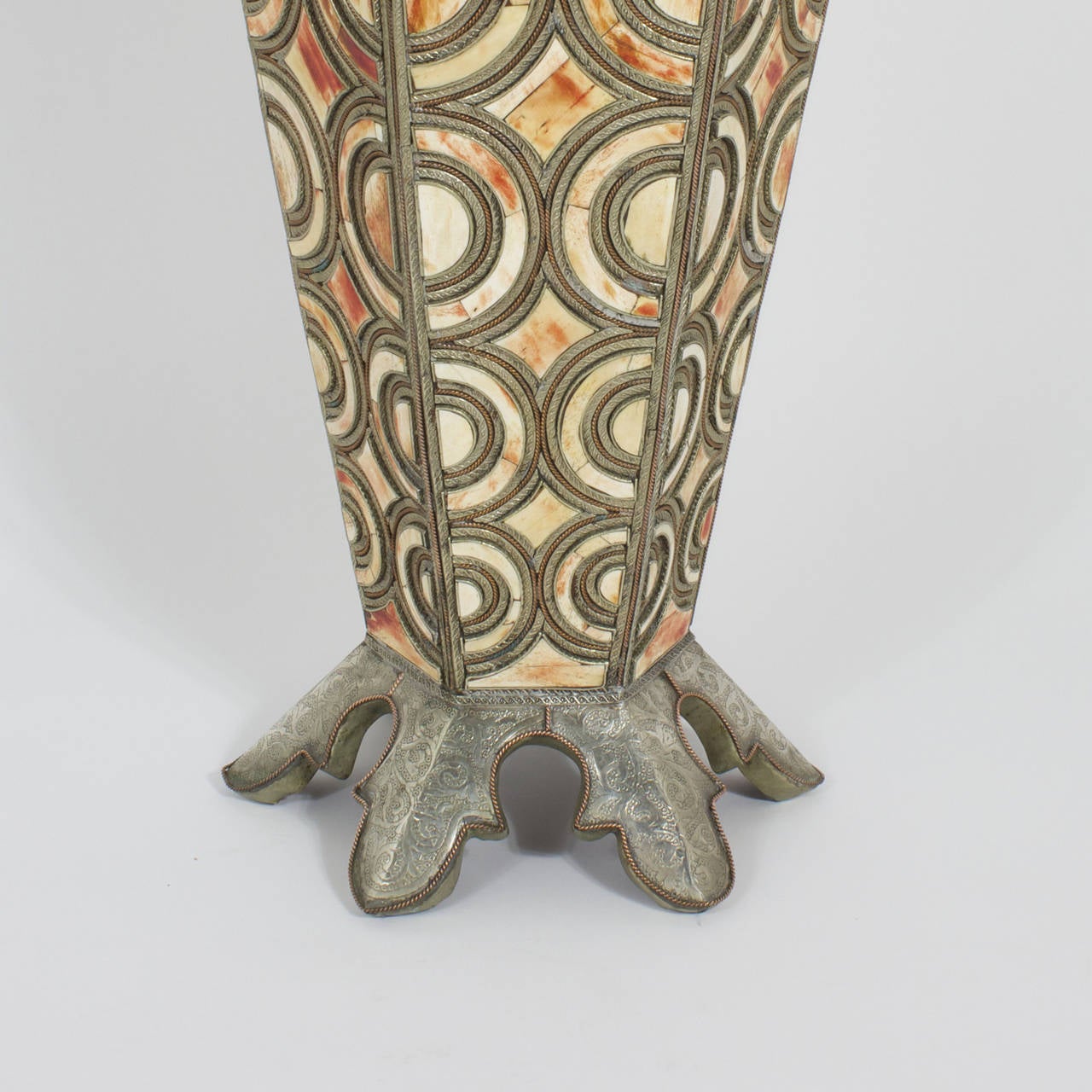 20th Century Huge Metal and Bone Inlaid Urn