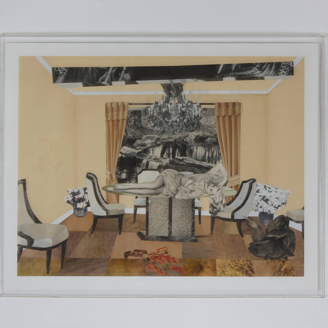 Vintage Pair of Handmade Paper Interior Collages