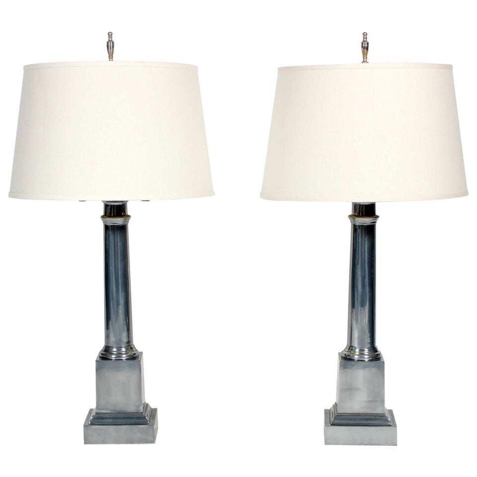 Pair of Aluminum Warren Kessler Classic Form Lamps For Sale