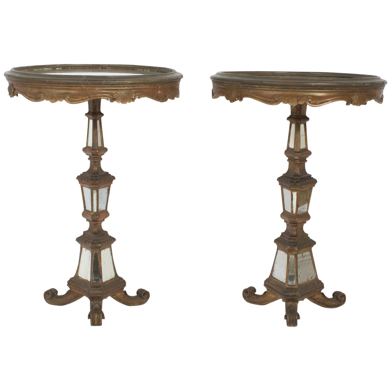 Pair of Round Mirrored Italian Tables
