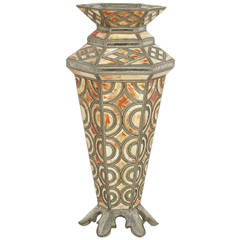 Huge Metal and Bone Inlaid Urn