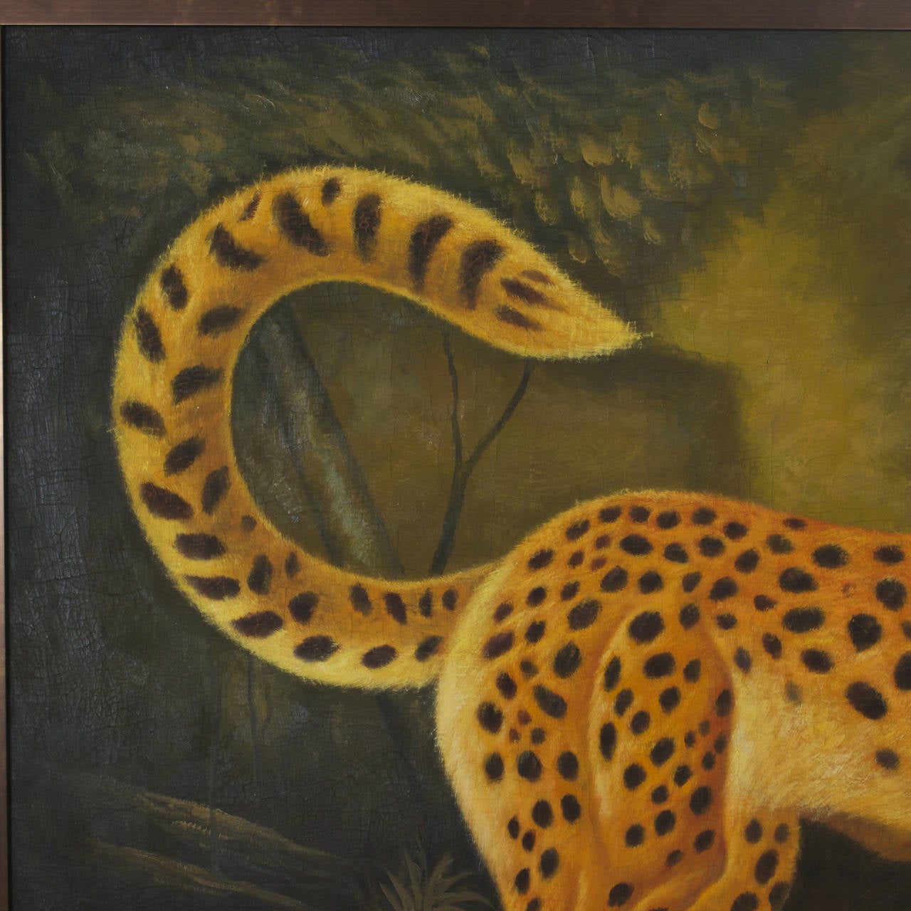 Folk Art Large Oil Painting of a Cheetah Signed Reginald Baxter