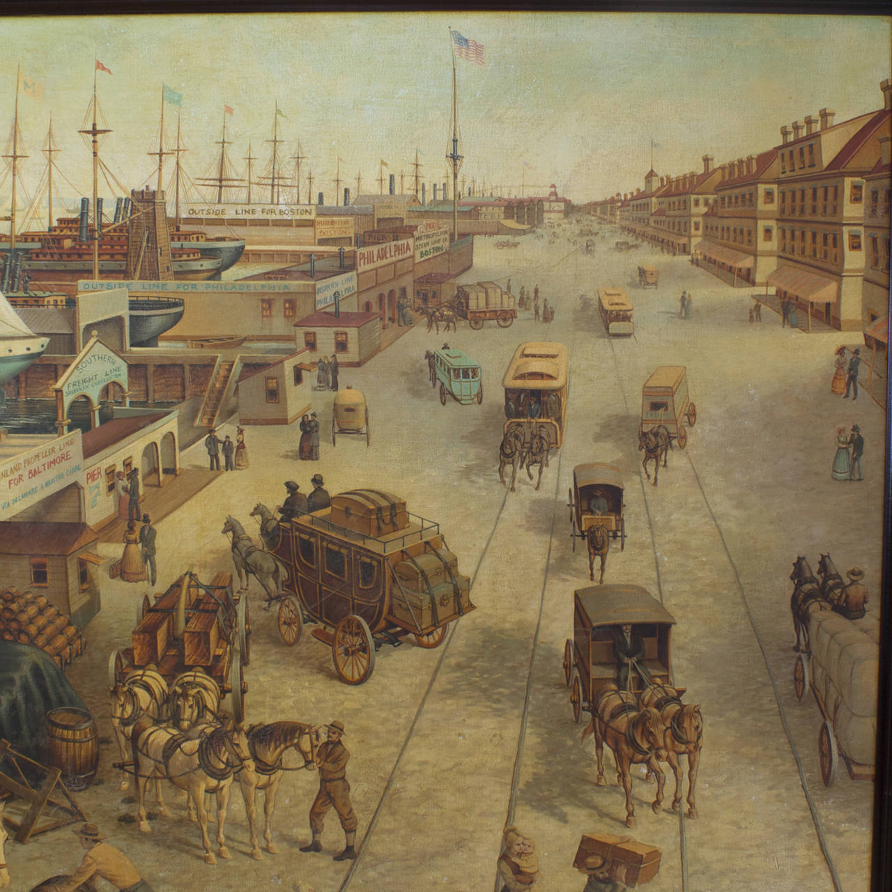 Large Painting of Harbor Bay Scene 1