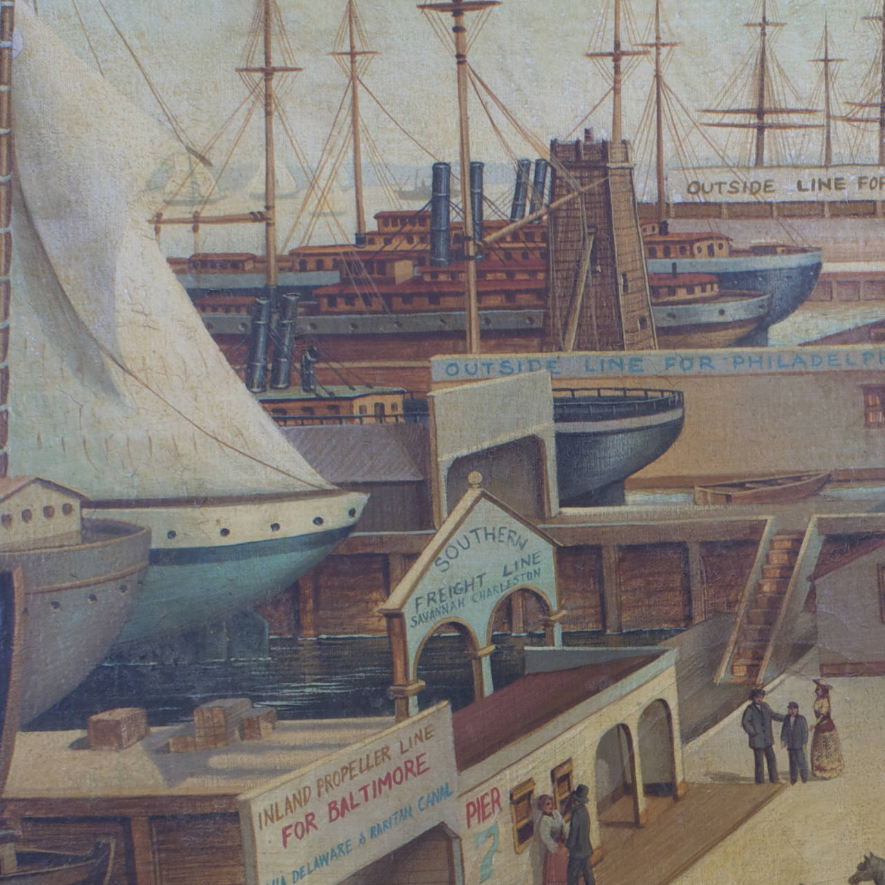 Large Painting of Harbor Bay Scene